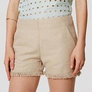 NWT‎ Loft The Riviera Shorts Beige Linen Cotton with Frayed Hem Khaki  Size 2